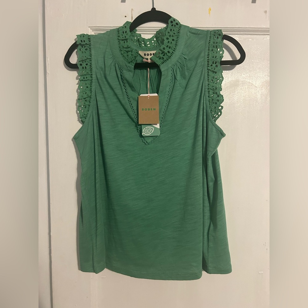 Boden Emerald Top with Eyelet Trim